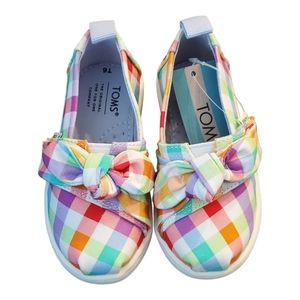TOMS Toddler Girls Alpargata| Multi Color Plaid Bow| Size 6T